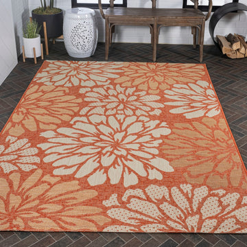 Zinnia Modern Floral Textured Weave Indoor/outdoor Area Rug
